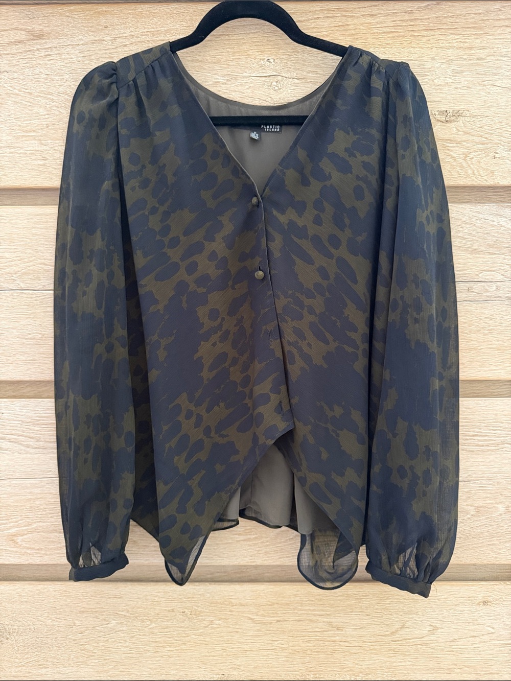Olive & Black Animal Print Layered V-Neck Blouse